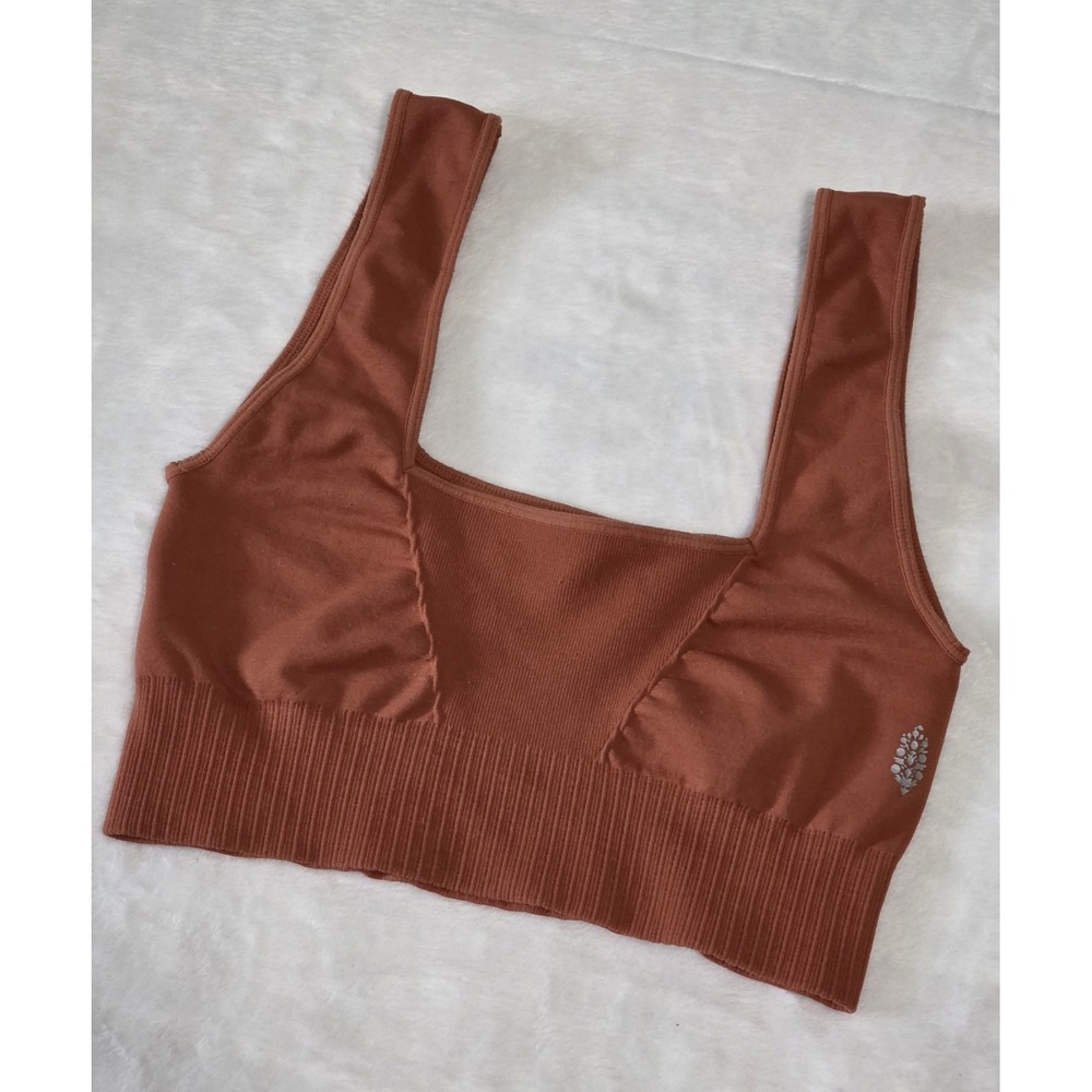 Free People Movement FP Womens Large Rust Orange Good Karma Square Neck Bra